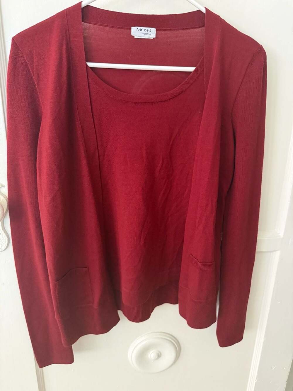 Akris Punto Red Wool Long Sleeve Twin Set Cardigan and Shell